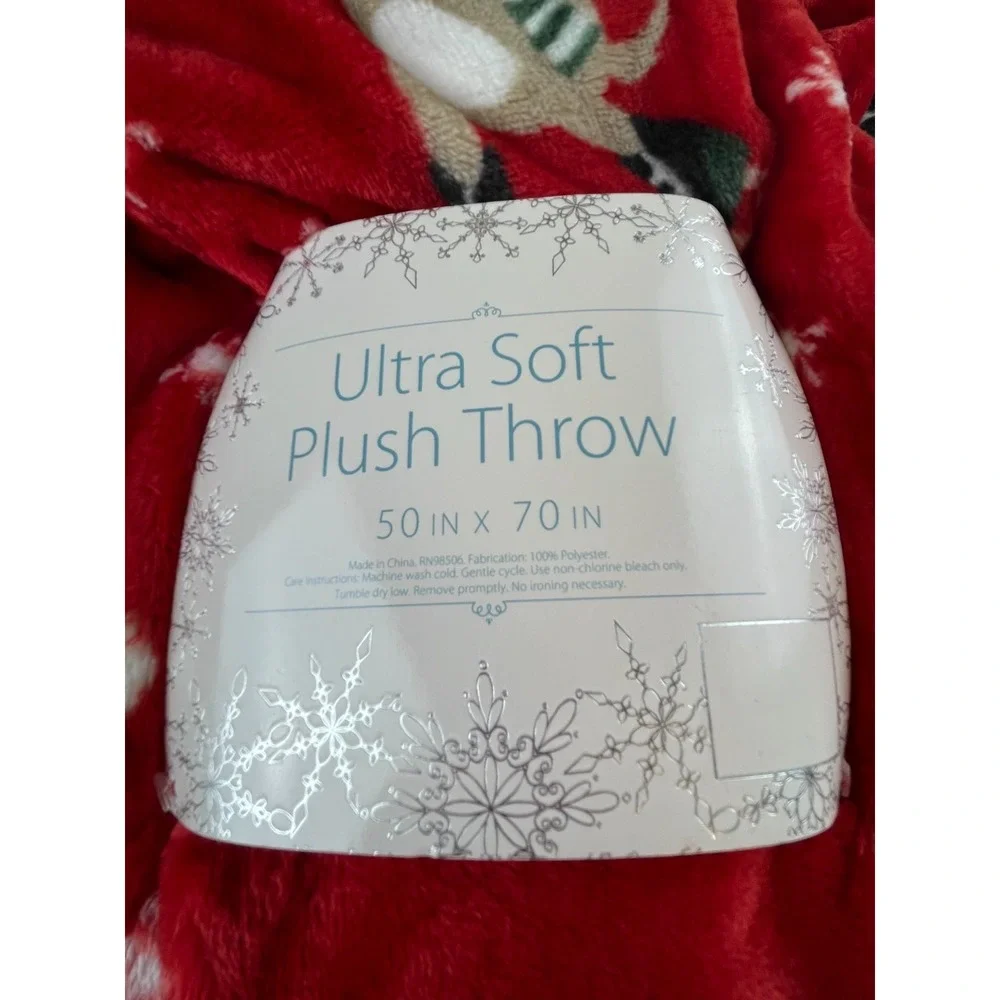 French Bulldog Dog Ultra Soft Christmas Plush Throw Blanket 50x70 Red Snowflakes